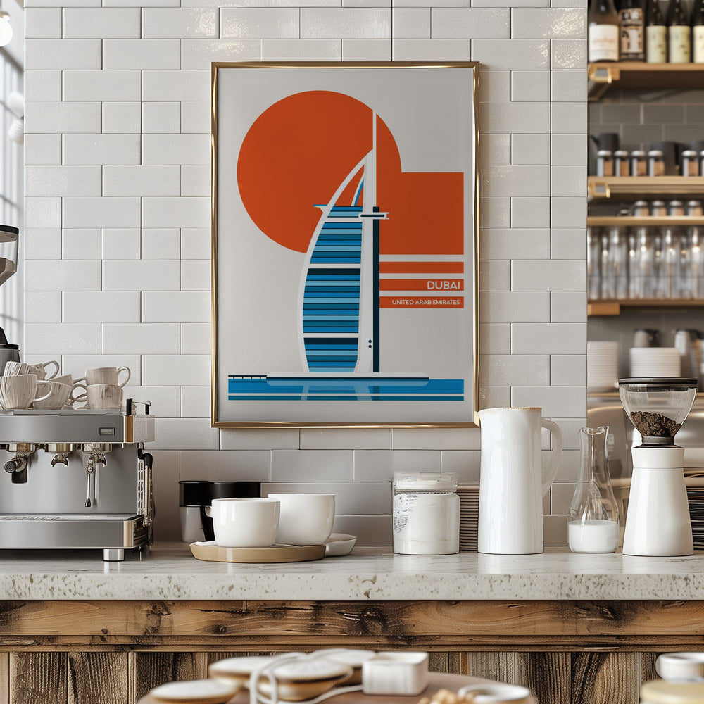 Dubai Burj Al Arab Minimalist Retro Travel Print Poster