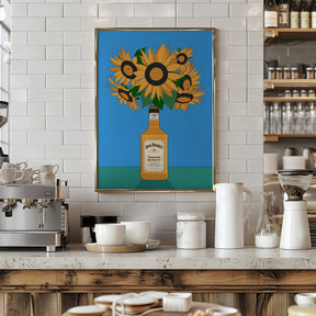 Sunflowers in Honey Whiskey Retro Illustration Poster