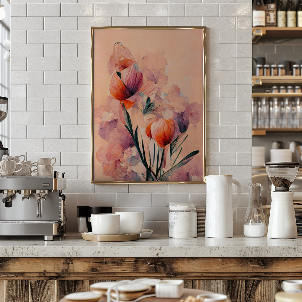 Abstract Coral Flowers (Peach) Poster