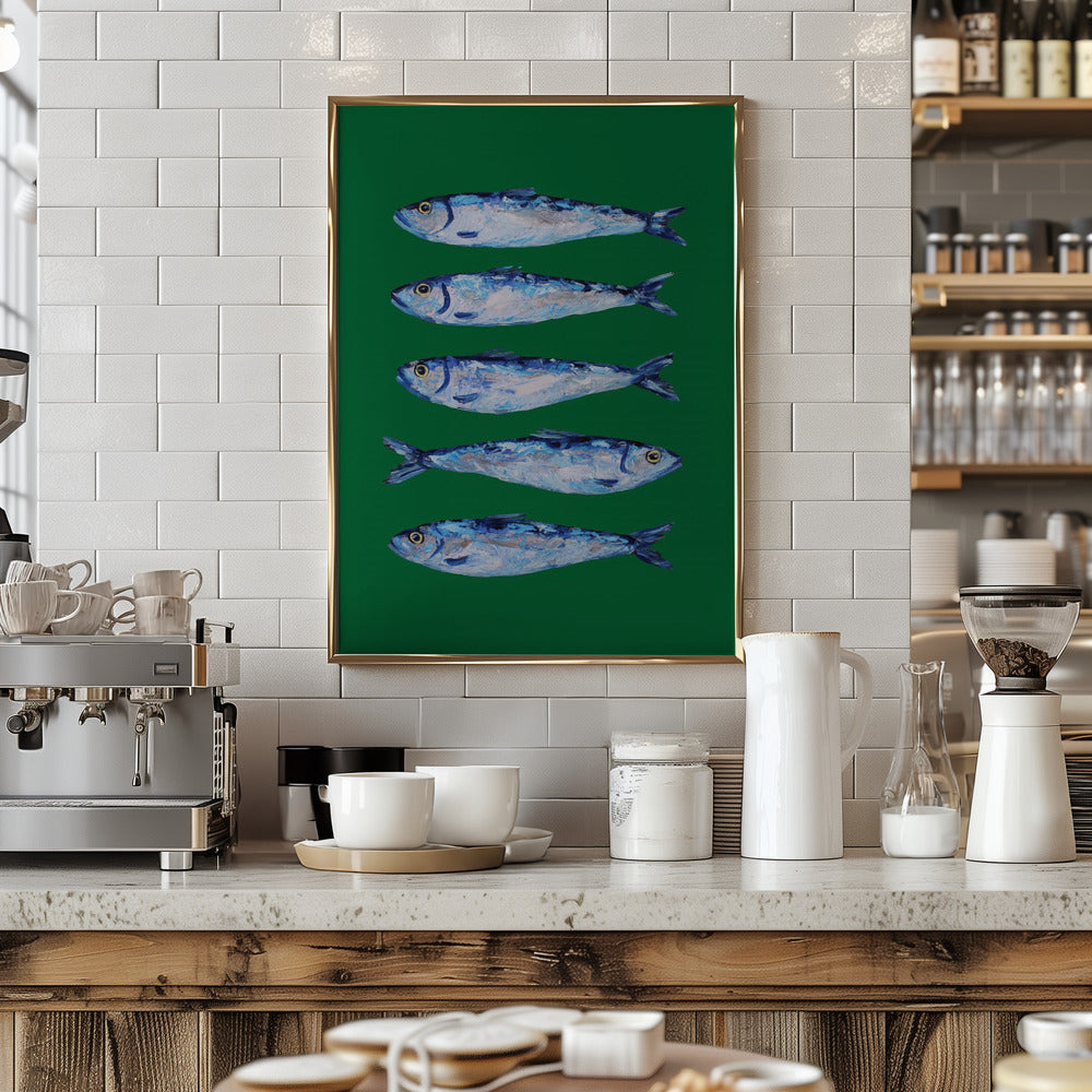 Sardines Forest Green Poster