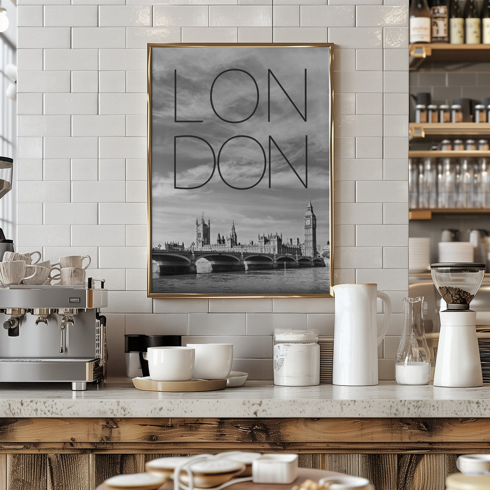 LONDON Westminster Bridge | Text &amp; Skyline Poster