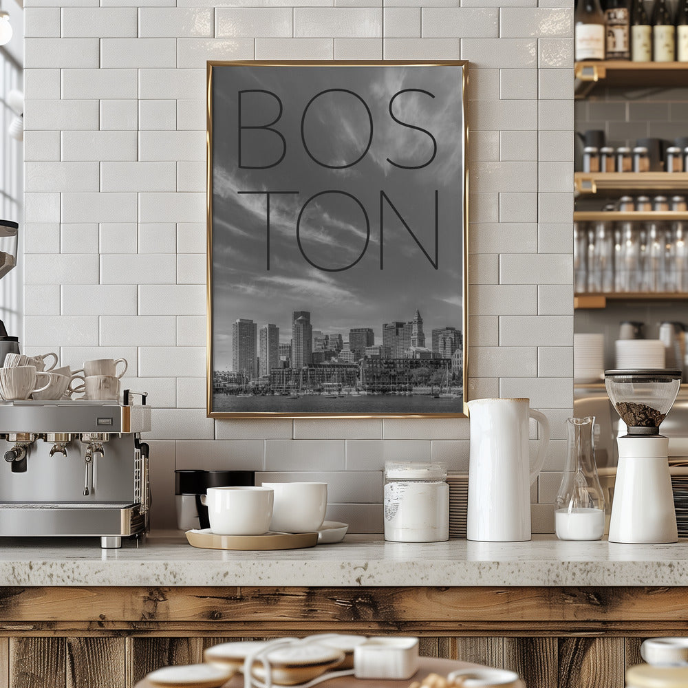 BOSTON Skyline Financial District &amp; North End | Text &amp; Skyline Poster