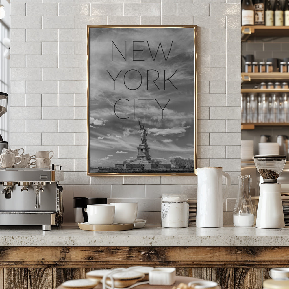 NYC Statue of Liberty | Text &amp; Skyline Poster