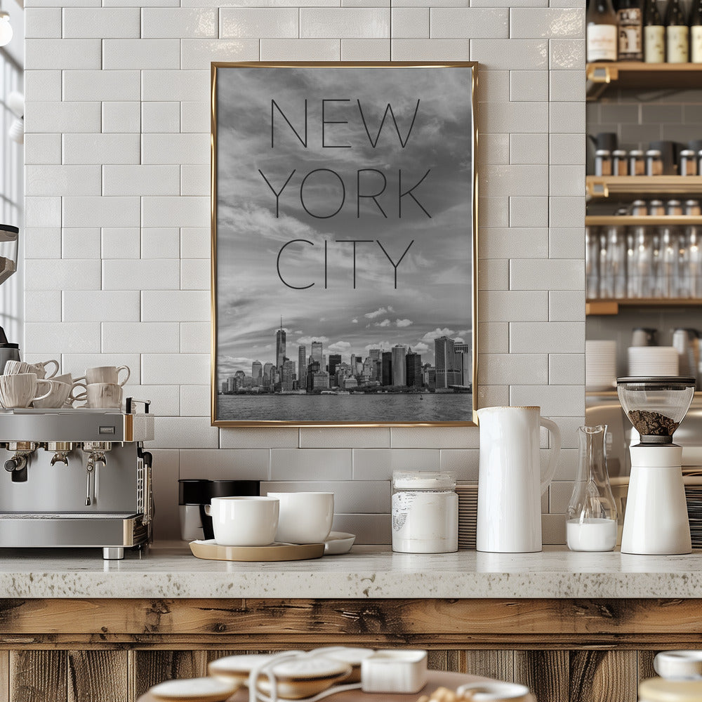 NYC Lower Manhattan &amp; Hudson River | Text &amp; Skyline Poster