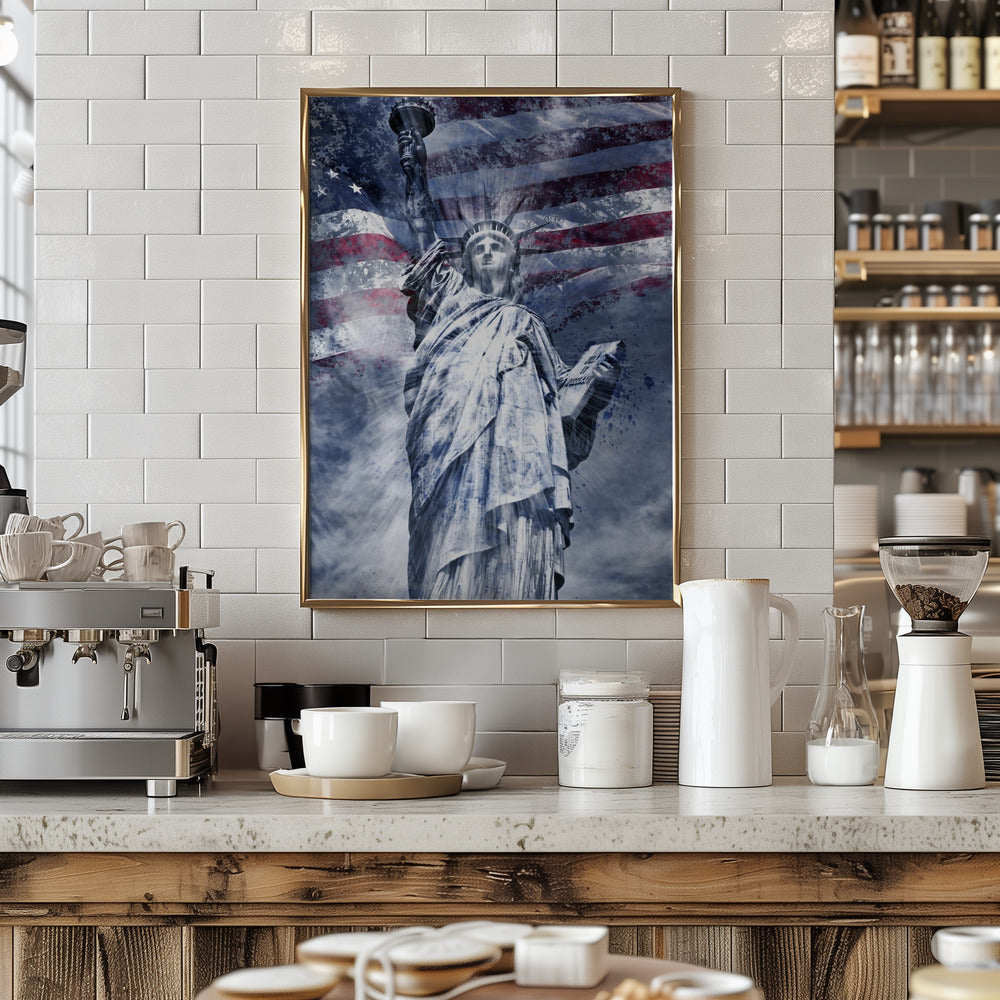 Modern Art STATUE OF LIBERTY | blue Poster