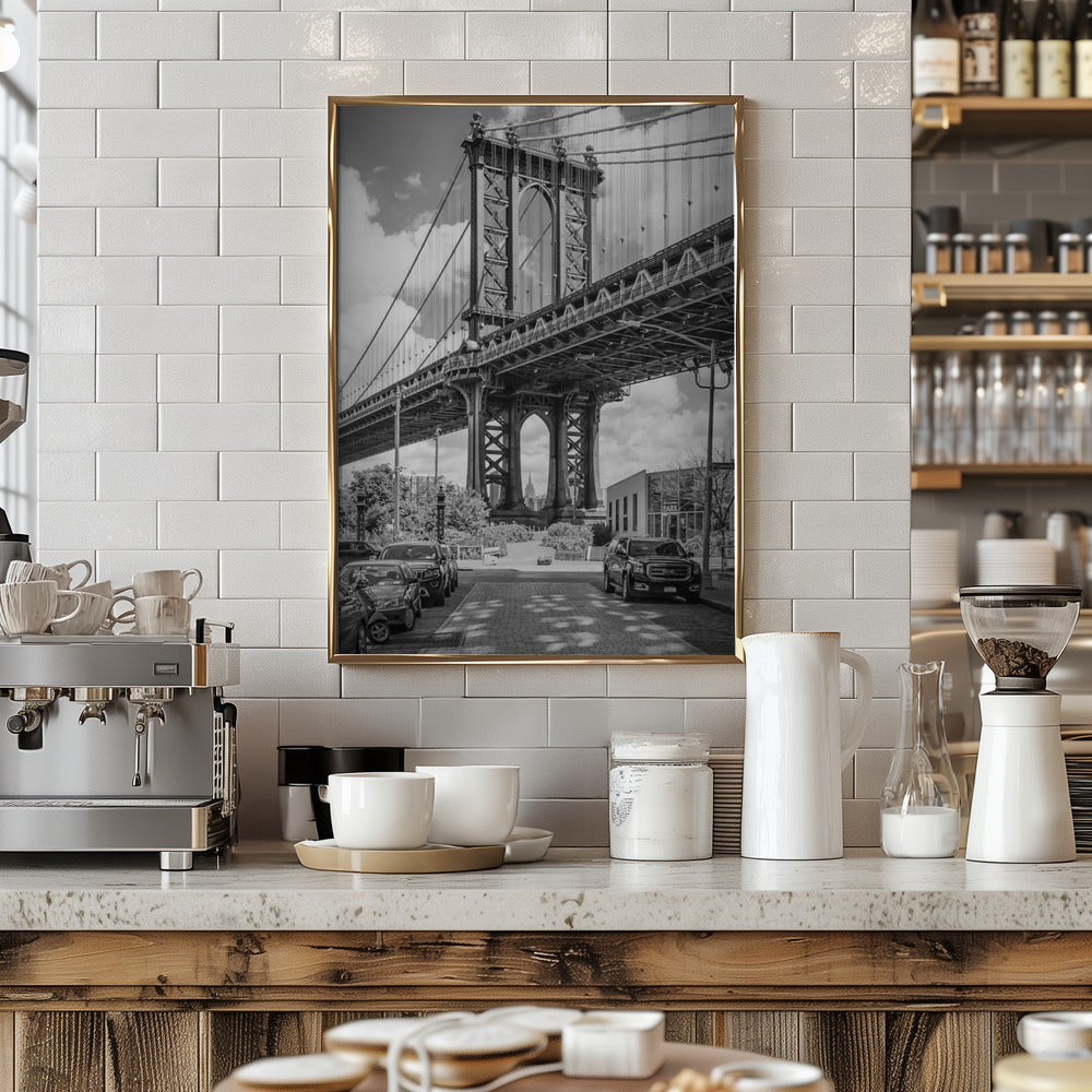 NEW YORK CITY Manhattan Bridge - upright slim panorama Poster