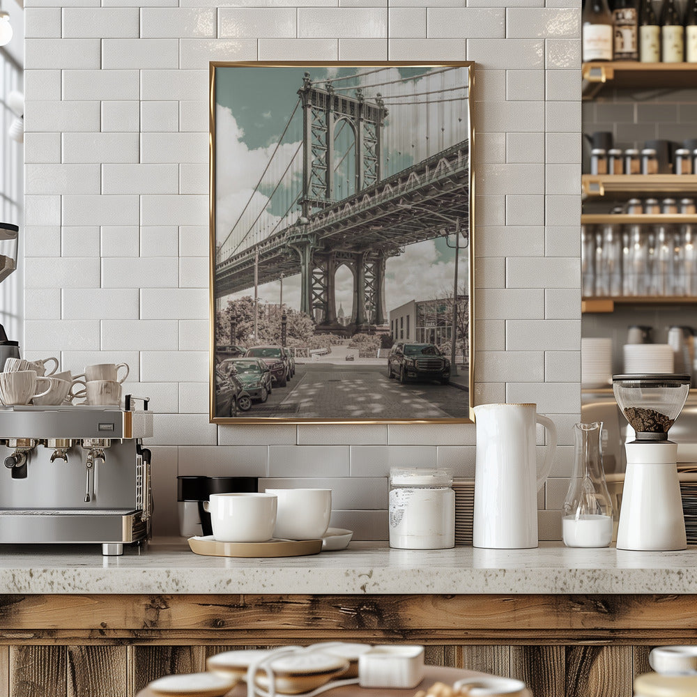 NYC Manhattan Bridge Panorama | urban vintage style Poster