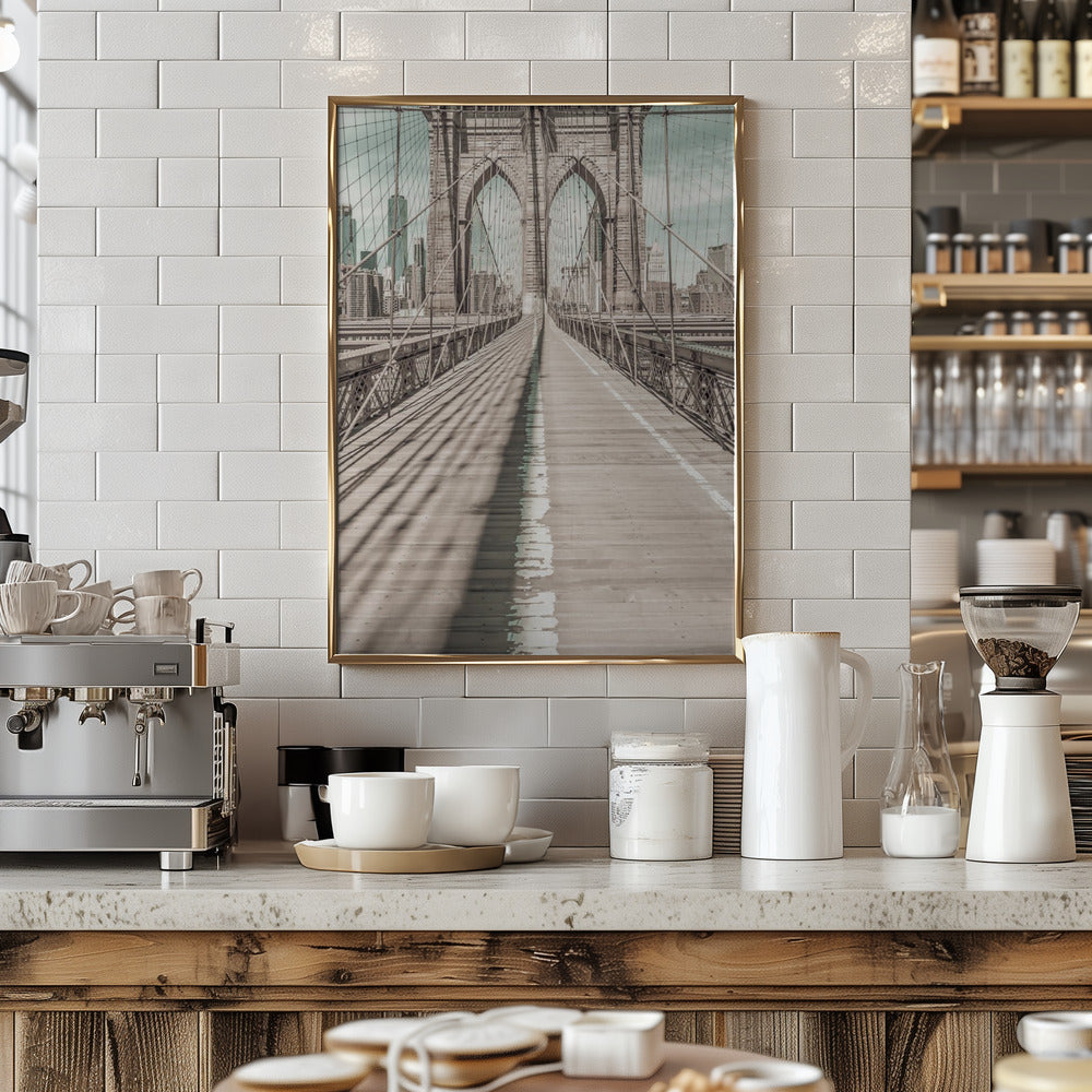 NYC Brooklyn Bridge Panorama | urban vintage style Poster