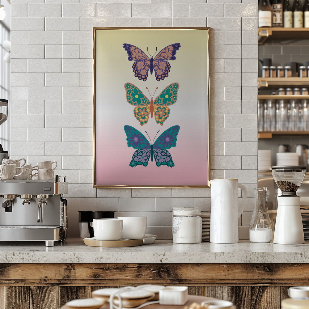 Colorful floral butterflies I Poster