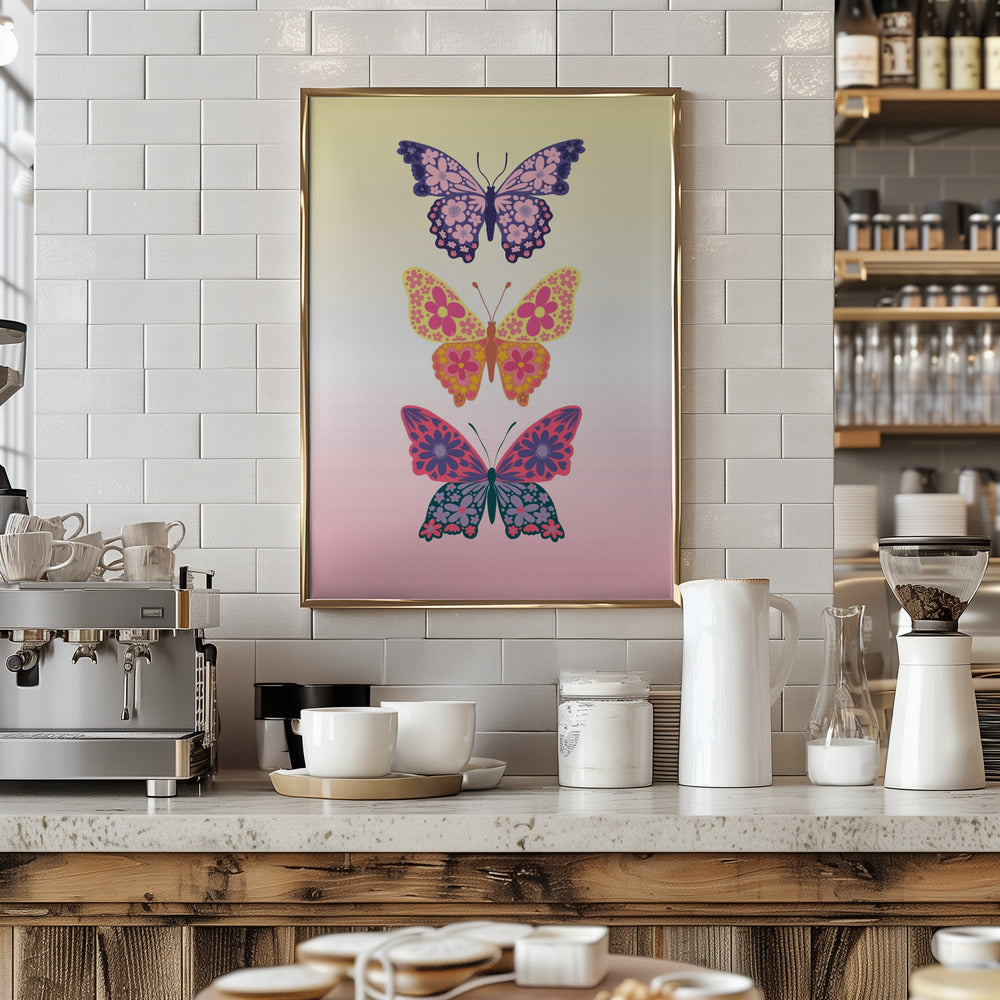 Colorful floral butterflies II Poster