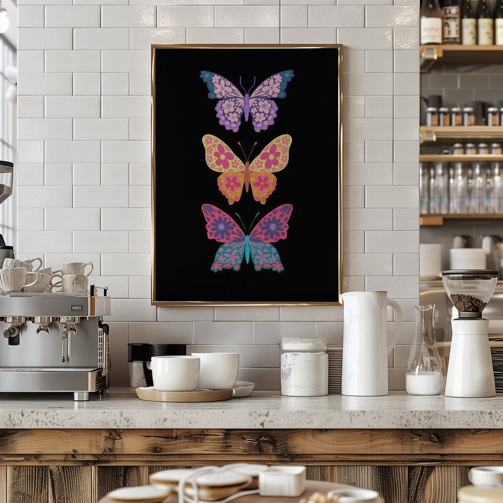 Colorful floral butterflies III Poster