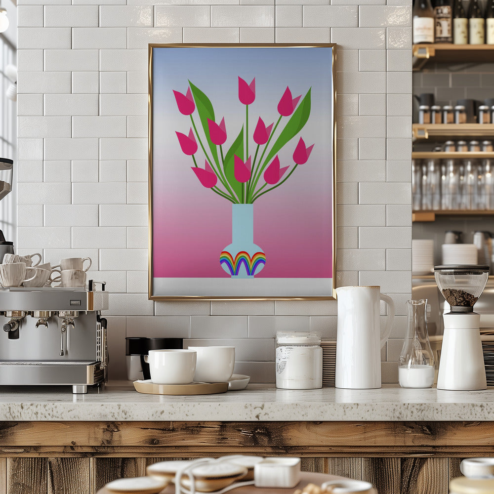 Tulips in the rainbow vase Poster