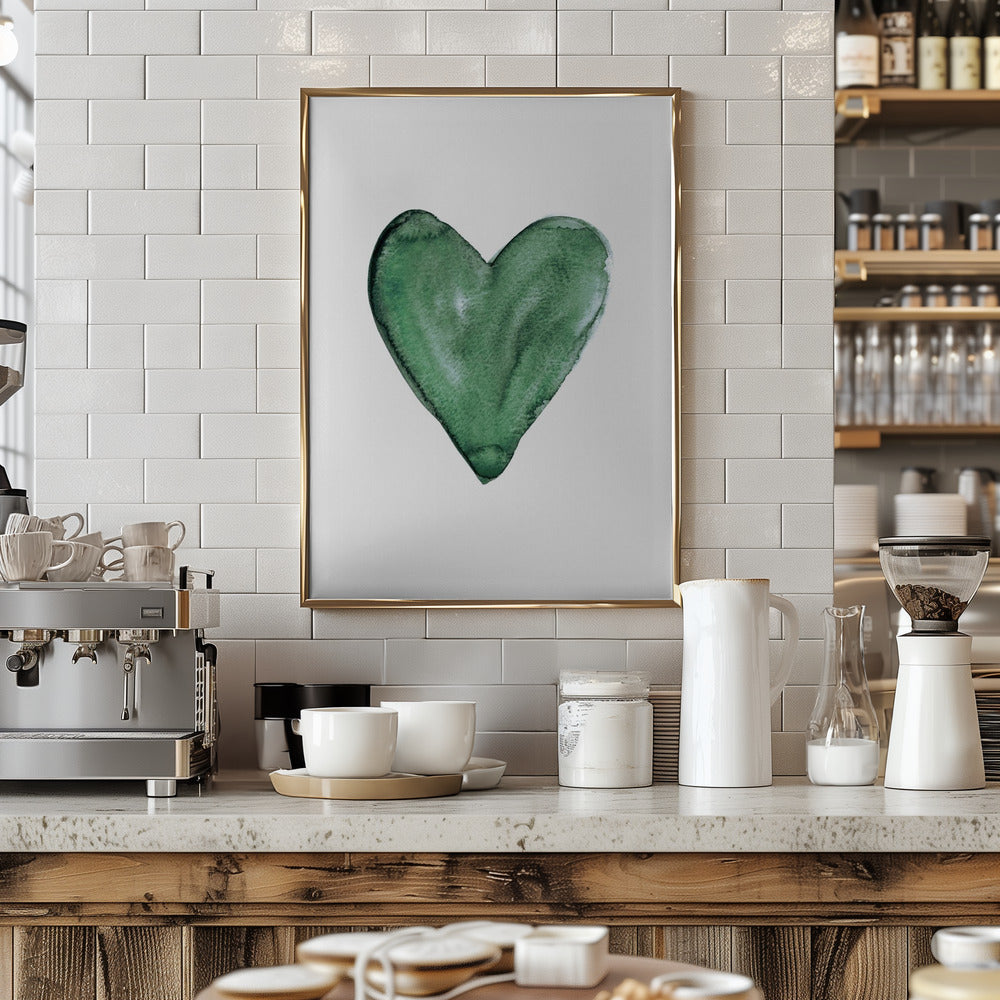 Watercolor heart green Poster