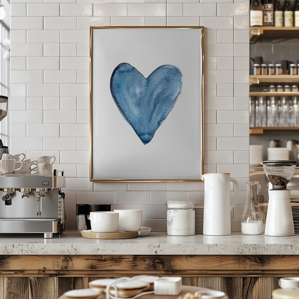 Watercolor heart blue Poster