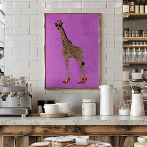 Giraffe wearing heels and heart glasses pink Poster