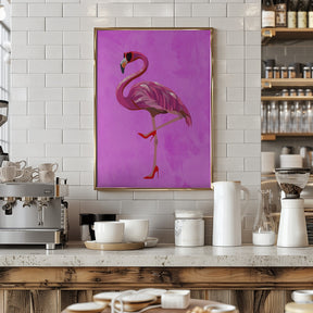 Flamingo in heels and heart glasses pink Poster