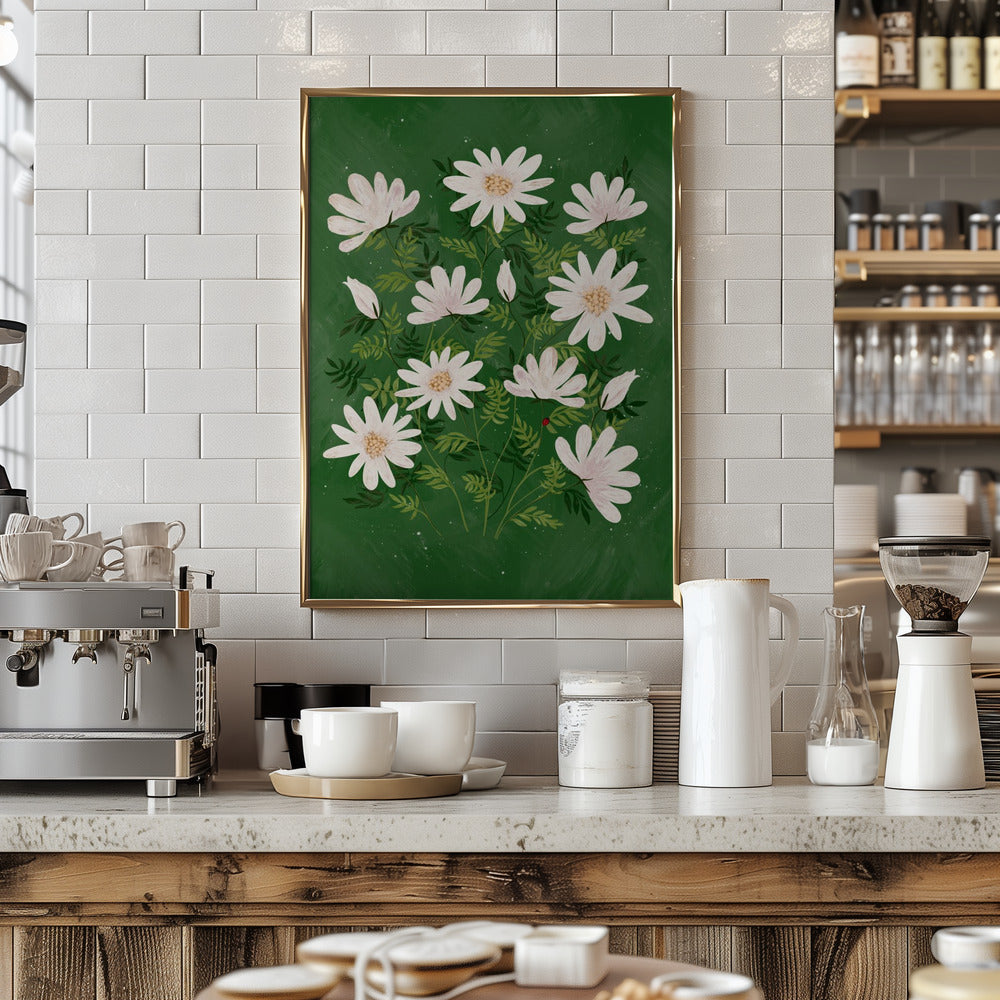 Ladybug flowers green Poster