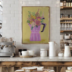 Espresso Maker with Flowers Poster