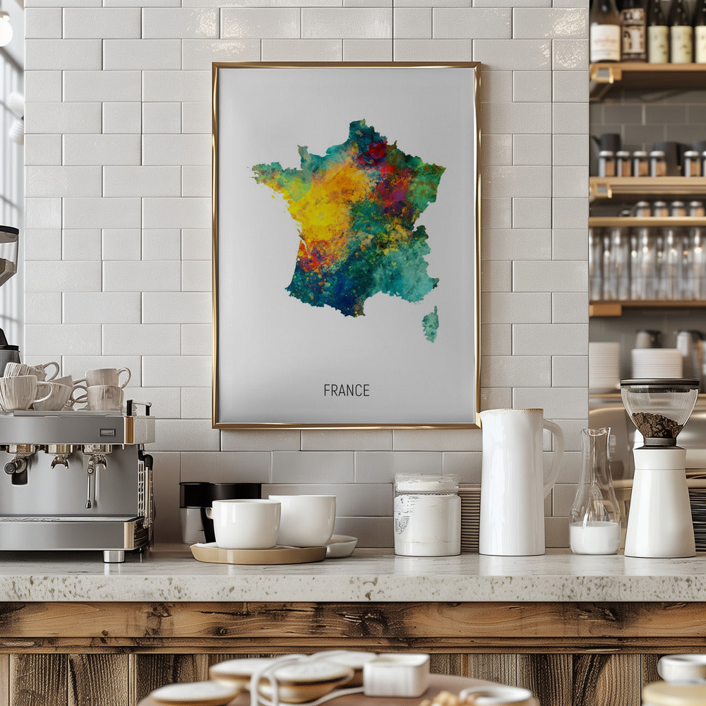 France Watercolor Map Poster