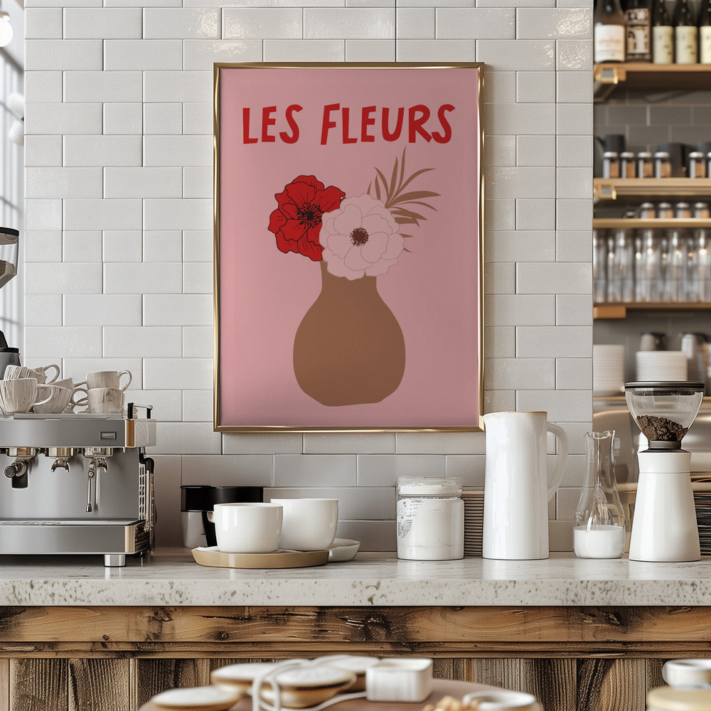 Les Fleurs Pink and Red Poster