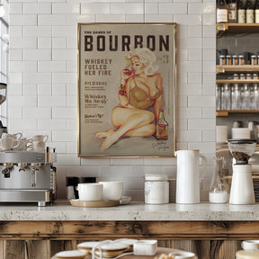 Bourbon Wall Art. Sexy Vintage Pin Up Girl Drinking Whiskey Poster