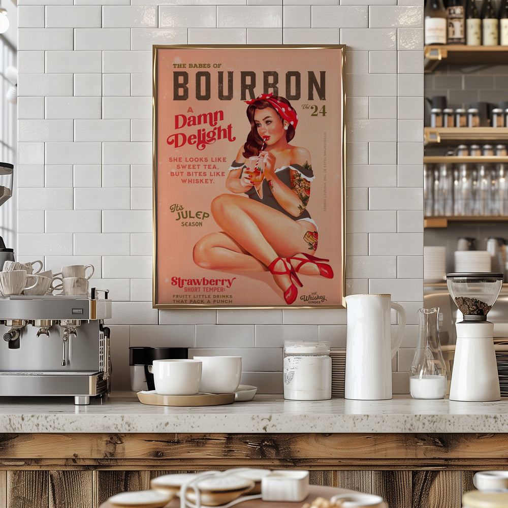 Bourbon Babes Vol 22 Vintage Pinup Girl Drinking A Cocktail Poster