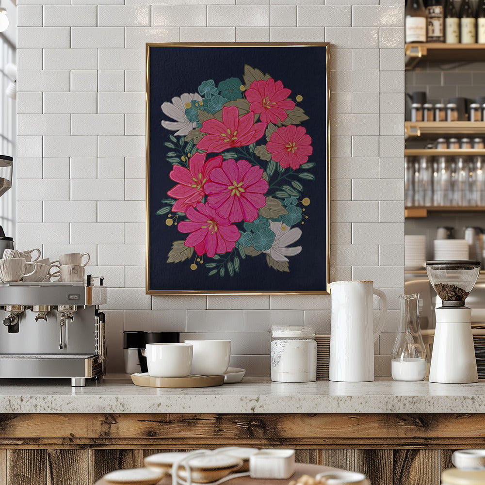 Flower Bouquet On Navy Poster