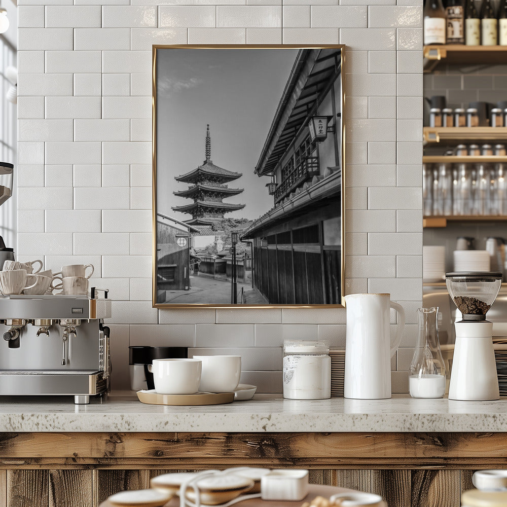 Historic Kyoto with Yasaka Pagoda - monochrome Poster