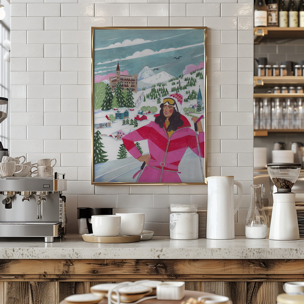 Winter Scene Woman Skiing Poster