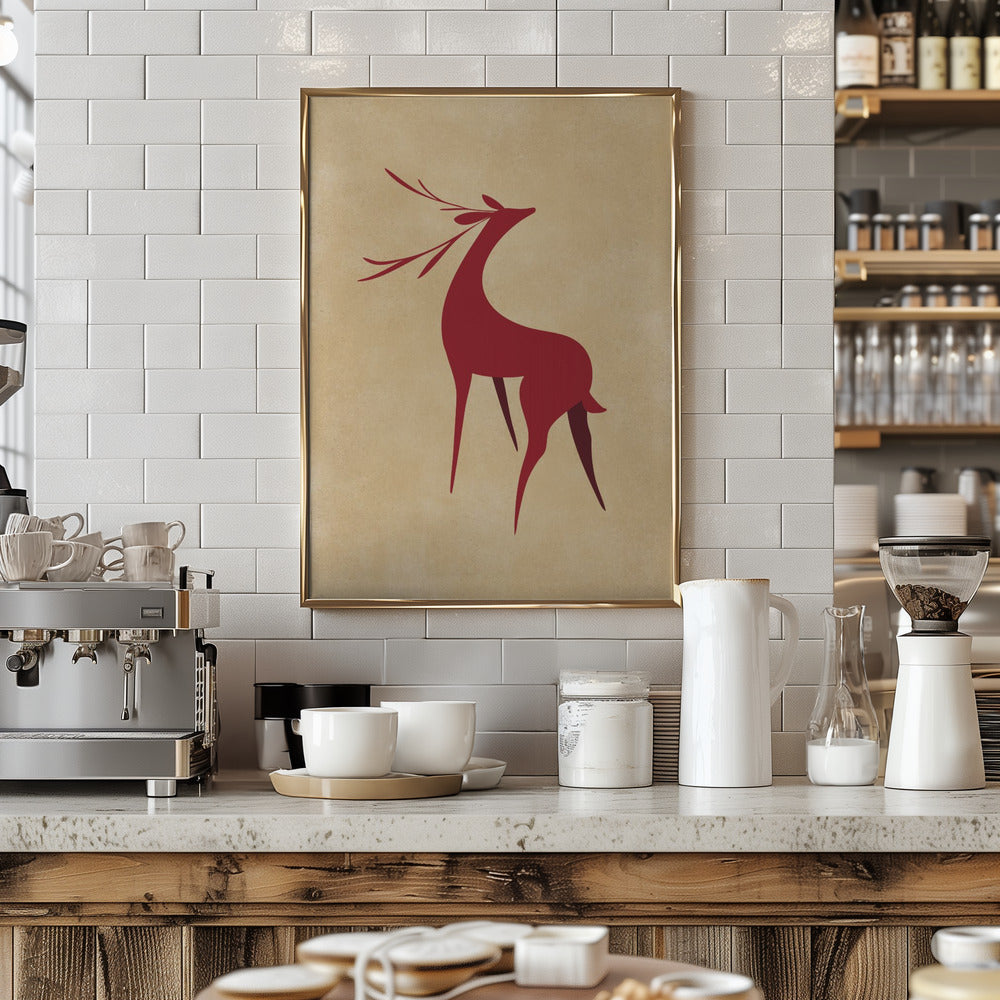 Stylized retro deer red/tan Poster