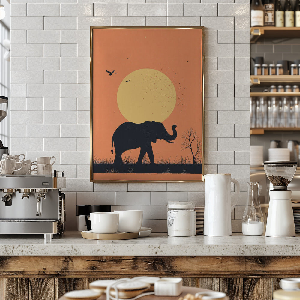 Elephant On the Savannah Poster