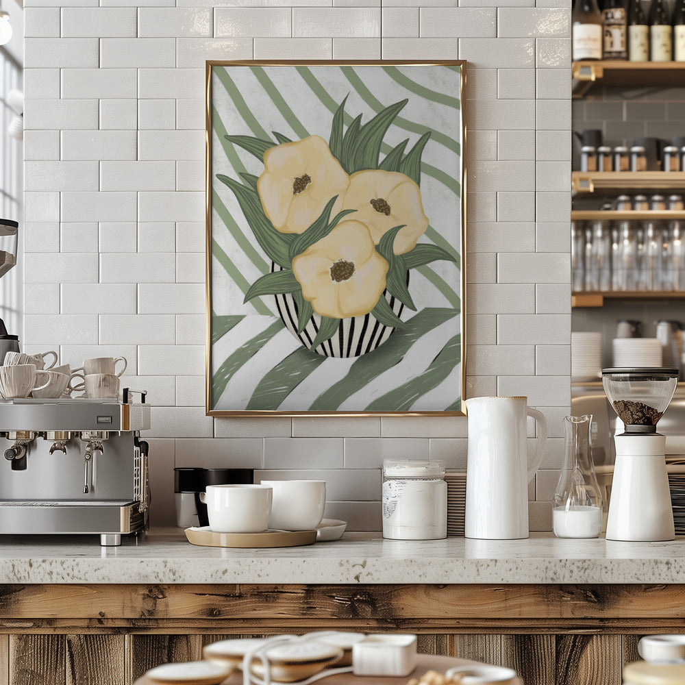 Yellow poppies in vase Poster