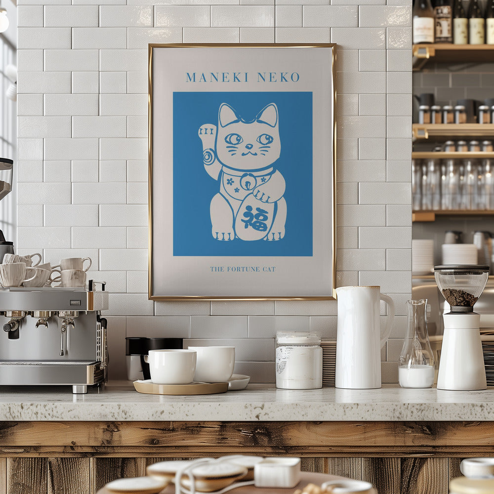 Maneki-neko Cat Blue Poster