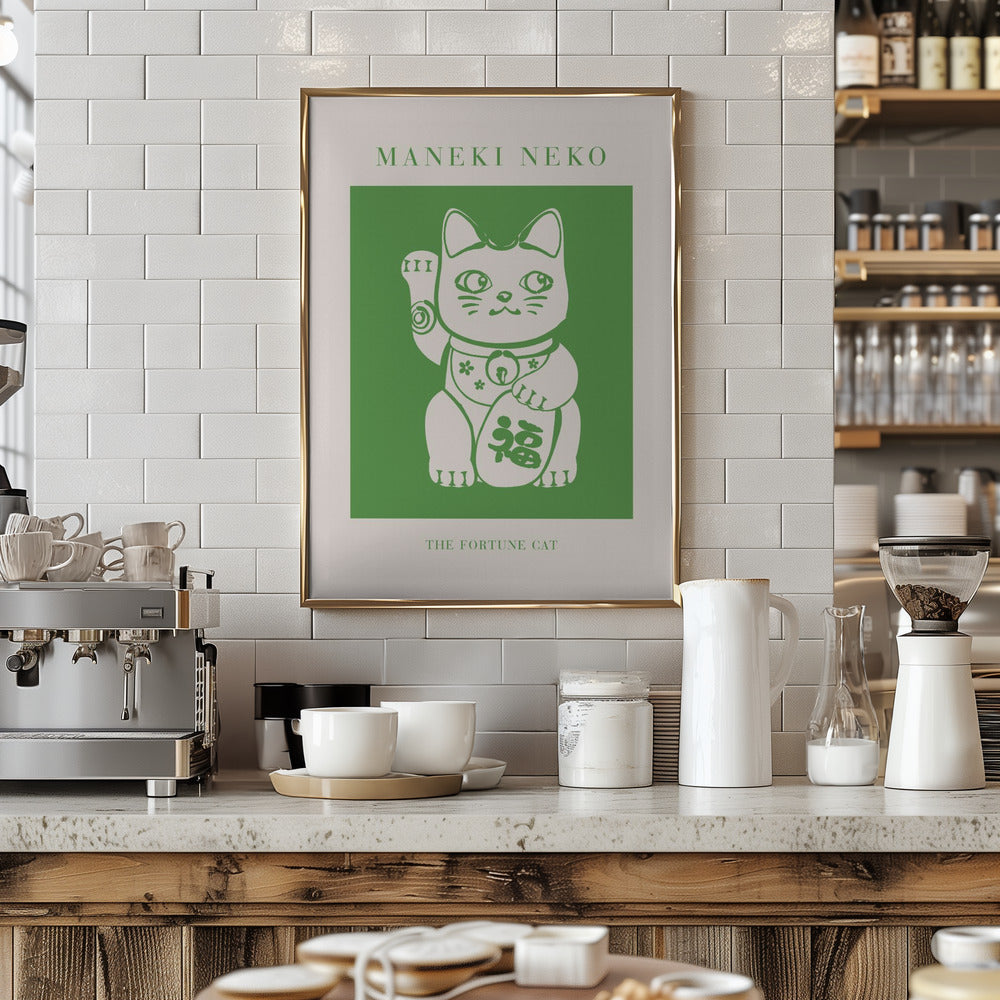 Maneki-neko Cat Green Poster