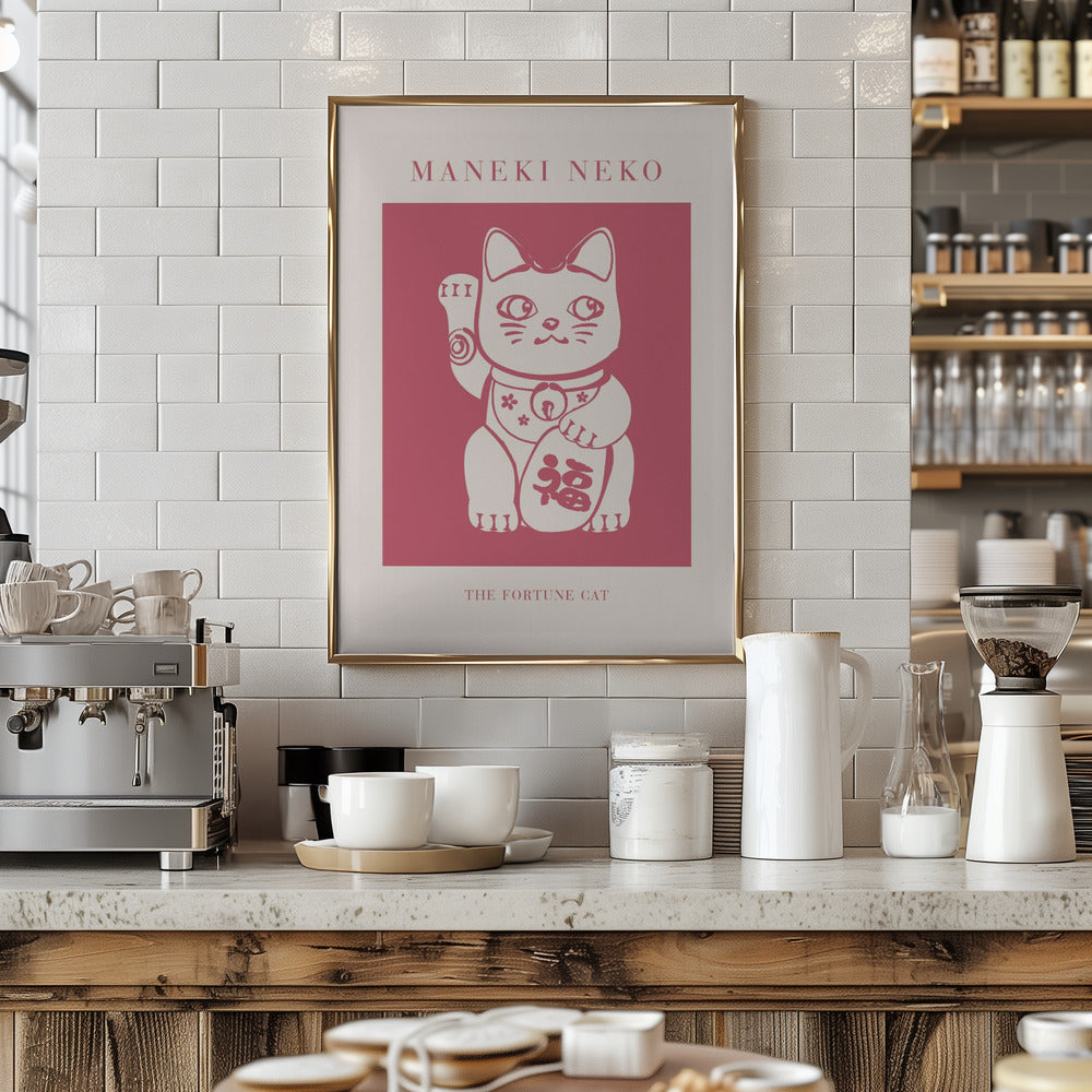 Maneki-neko Cat Pink Poster