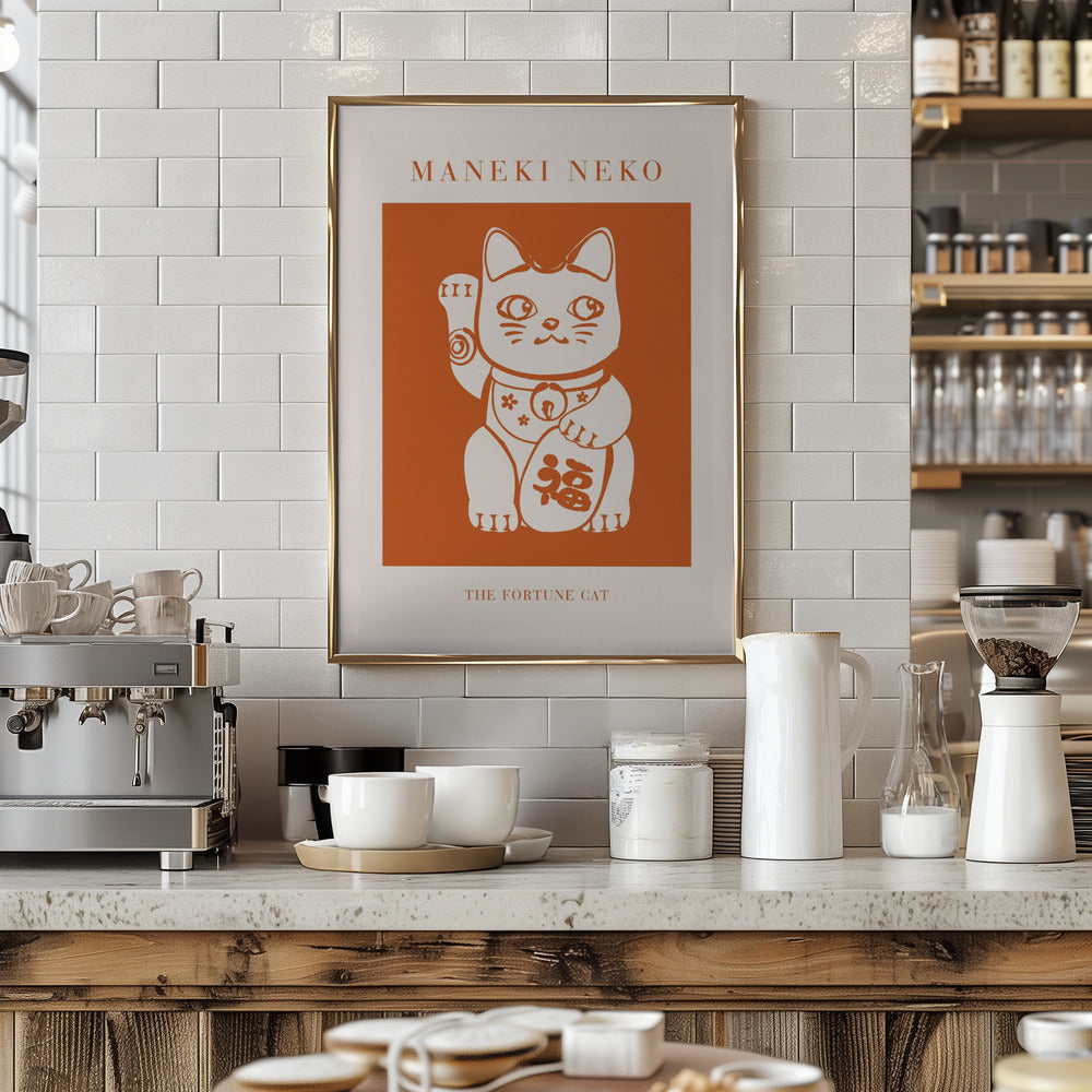 Maneki-neko Cat Orange Poster