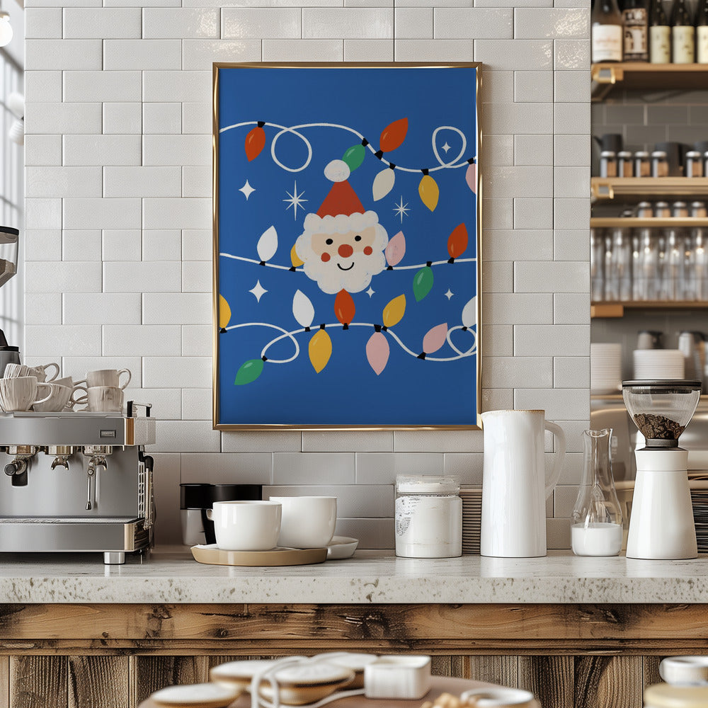 Holiday Christmas Santa Workshop Minimal Retro Blue Poster