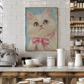 Pink Bow White Cat Poster