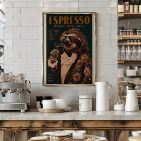 Art Deco Espresso Martini Drinking Sloth Poster