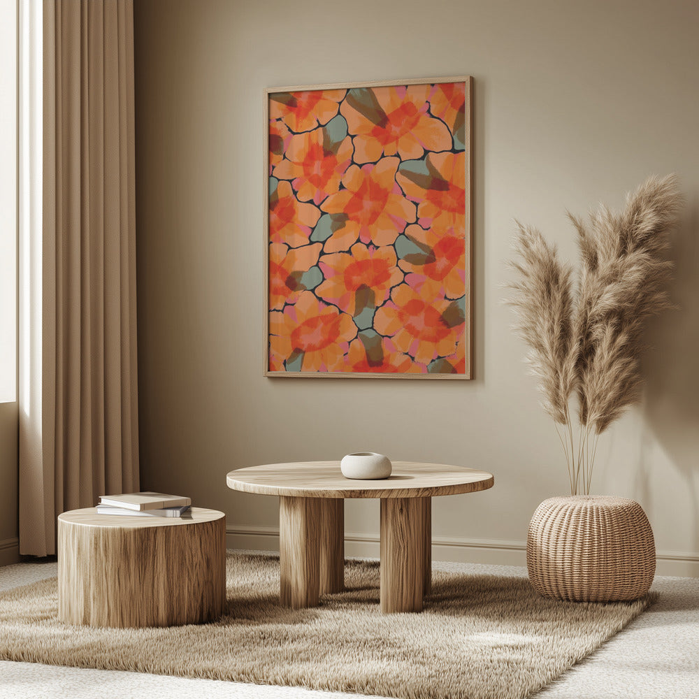 Orange Big Flowers Poster