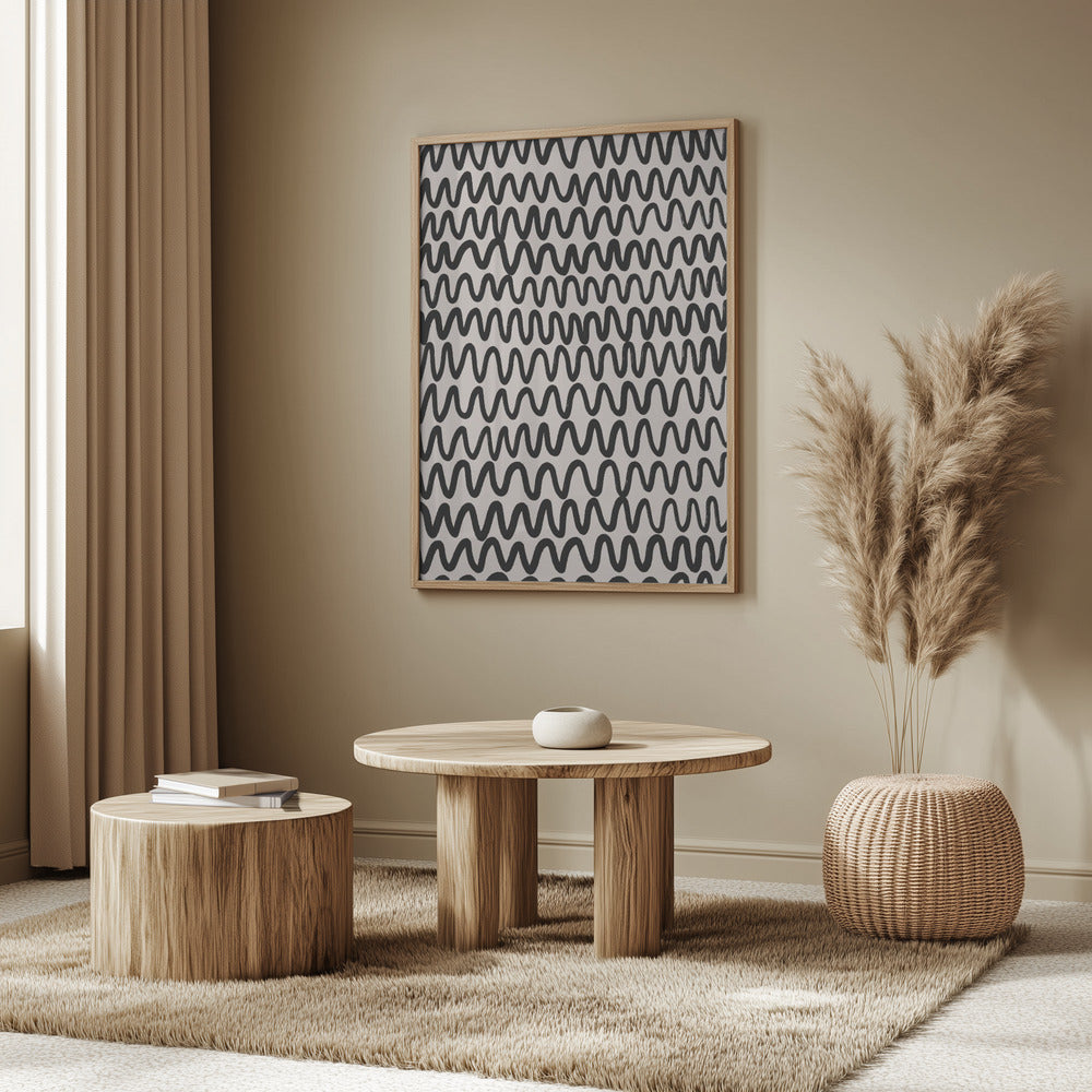 Thin Black Waves Pattern Poster