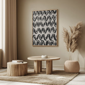 Beige Black Waves Pattern Poster