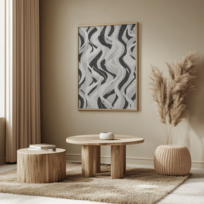 Beige Grey Black Waves Pattern Poster