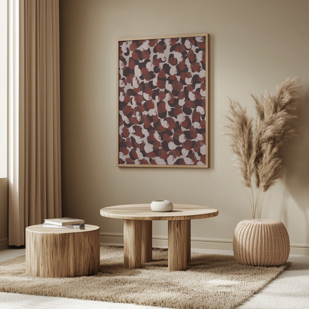 Red Beige Brown Dots Pattern Poster