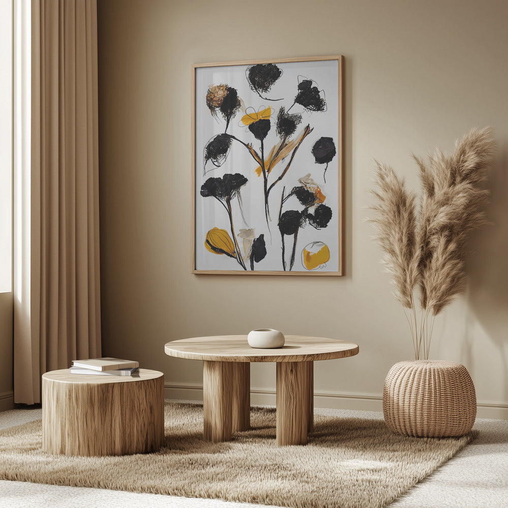 Black Dry Flowers Poster