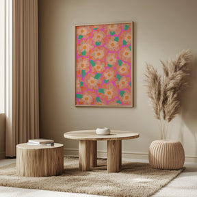 Cute Orange Flower Pattern Poster