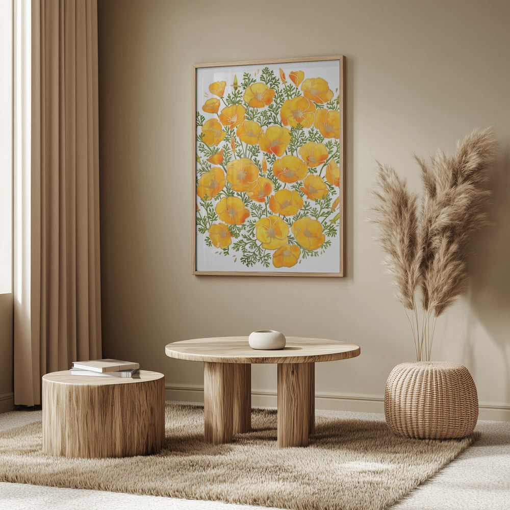 Gold accented California poppies Poster