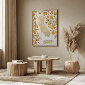 California map with watercolor poppies Poster