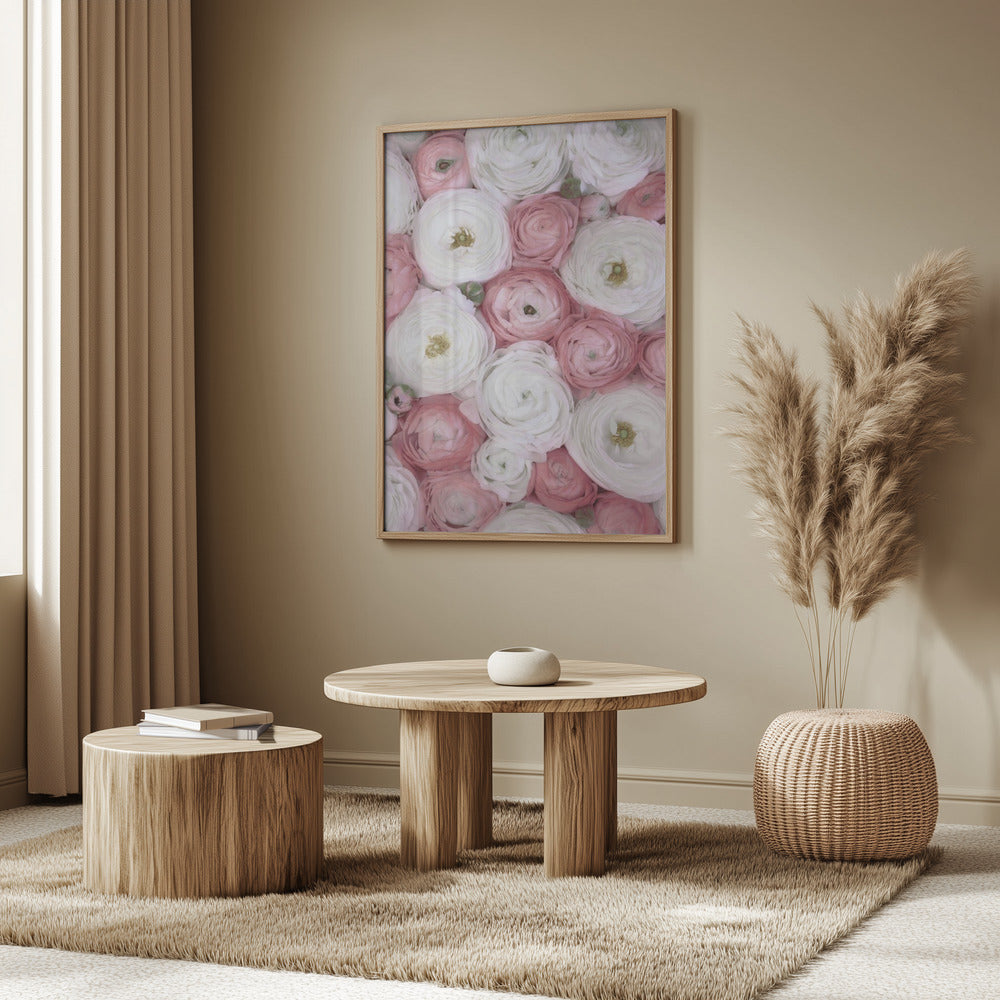 Scattered ranunculus in muted pink I Poster