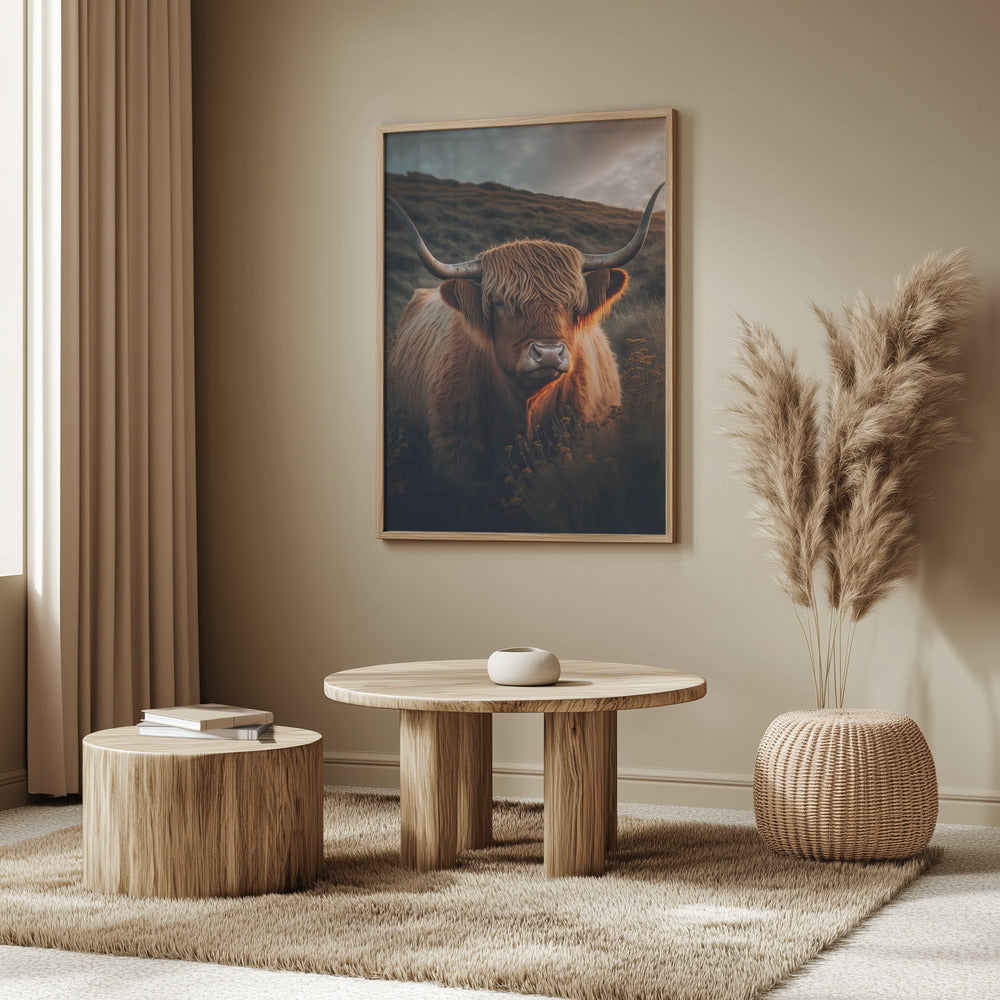 Highland Cow With Big Horns Poster